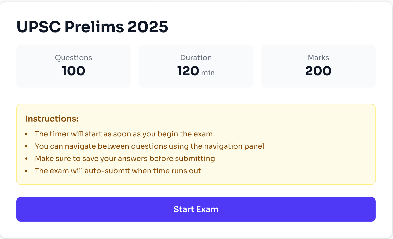 Timed mock test with real UPSC marking scheme